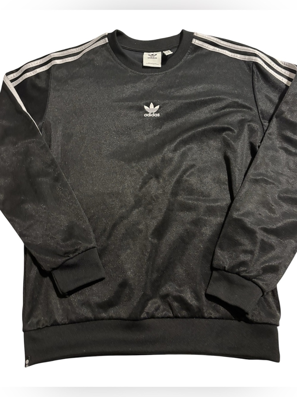 🧳adidas Black Crewneck Sweatshirt with White Three Stripes